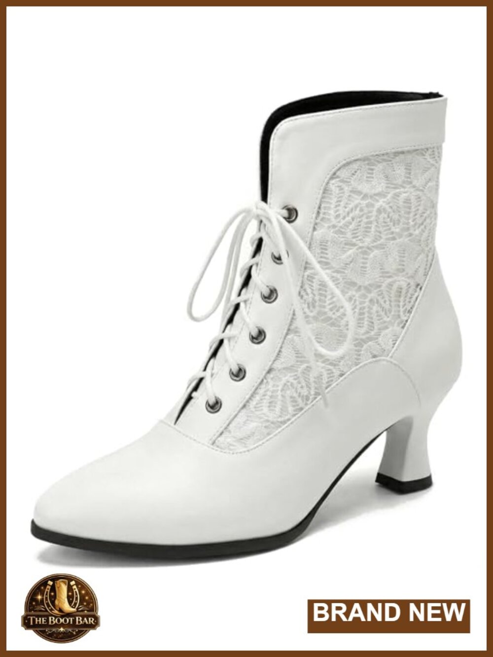 Victorian Lace Up Ankle Boots Faux Leather Kitten Heel Wedding